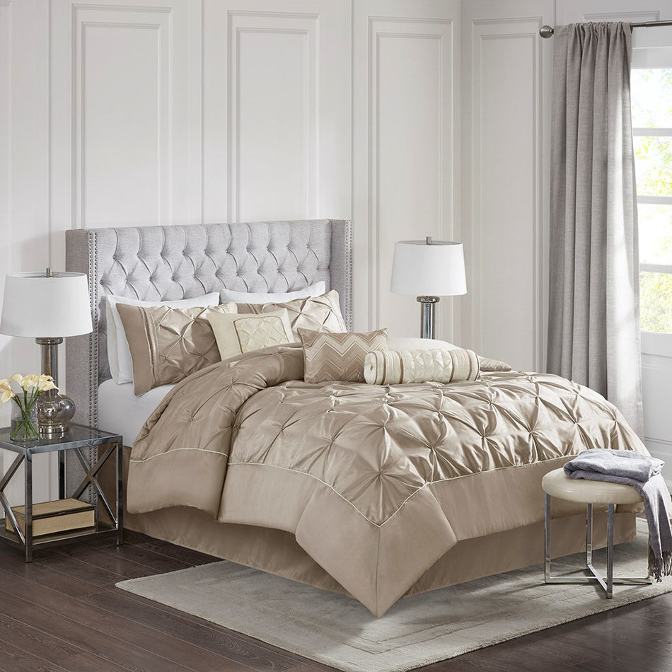 Madison Park Laurel 7 Piece Tufted Comforter Set - Taupe - Cal King Size