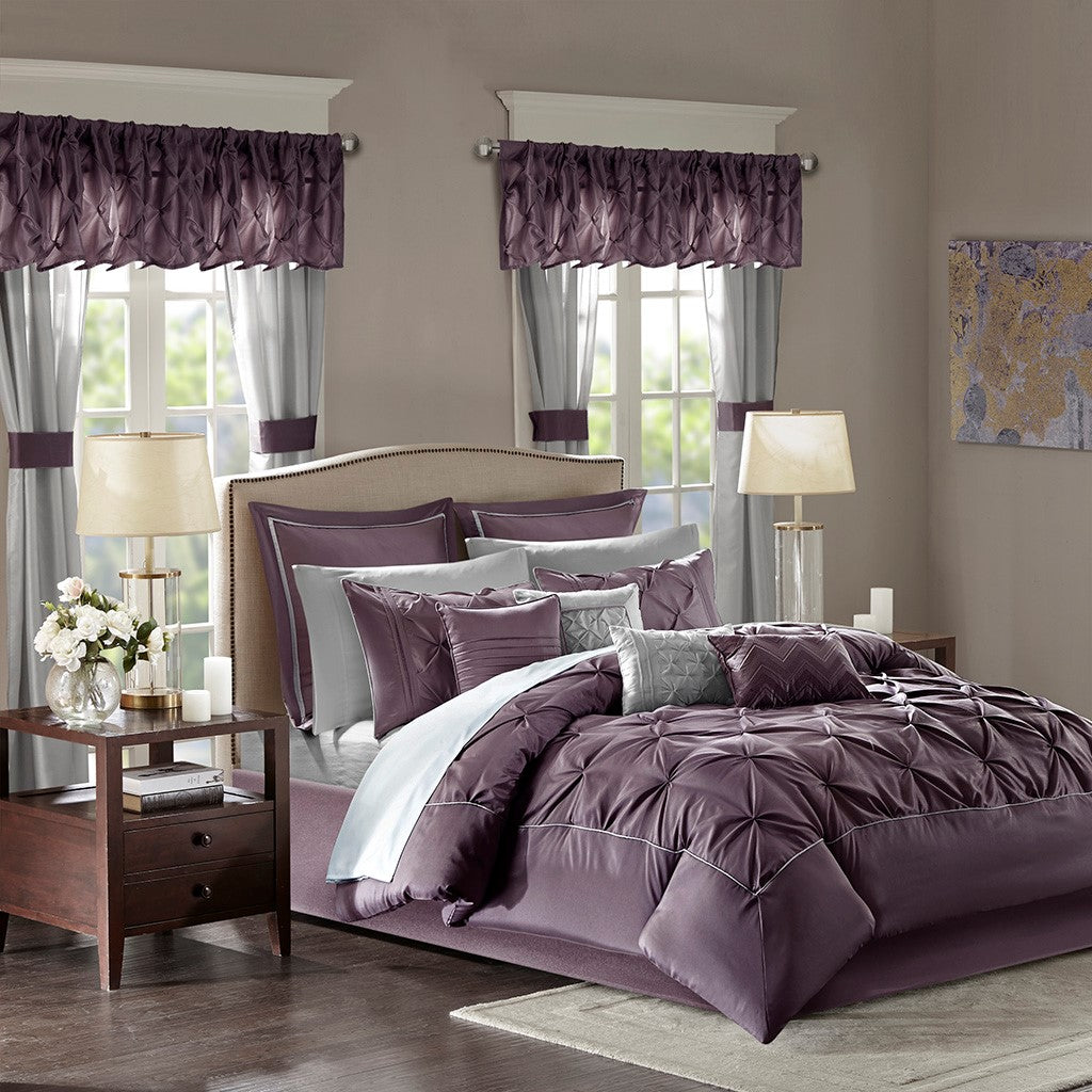 Madison Park Essentials Joella 24 Piece Room in a Bag - Plum - Cal King Size