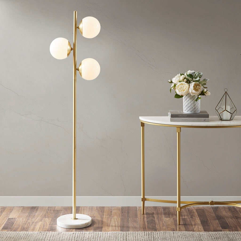INK+IVY Holloway 3-Globe Light Floor Lamp with Marble Base - White / Gold 