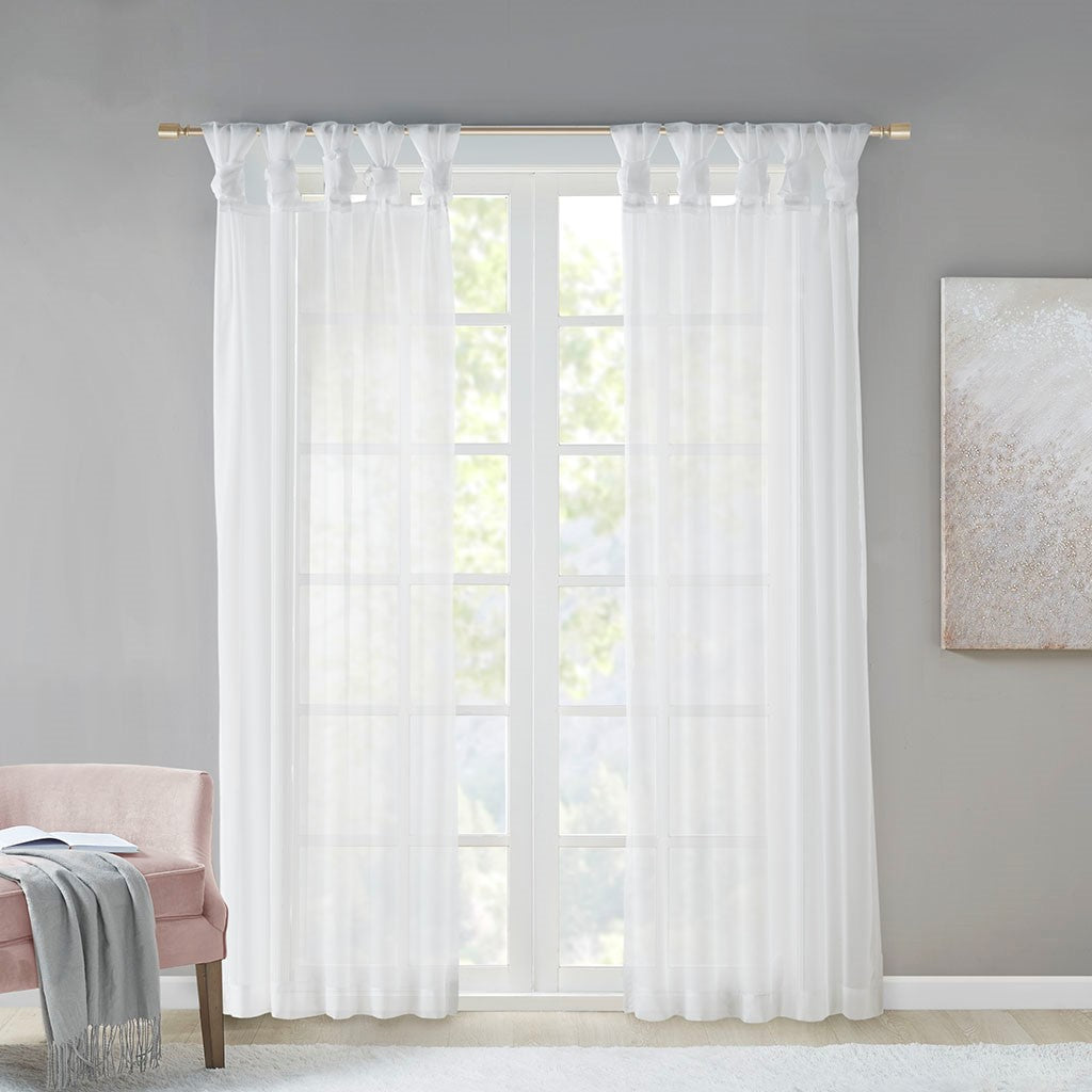 Madison Park Ceres Twist Tab Voile Sheer Window Pair - White - 84" Panel