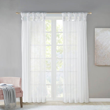 Madison Park Ceres Twist Tab Voile Sheer Window Pair - White - 63" Panel