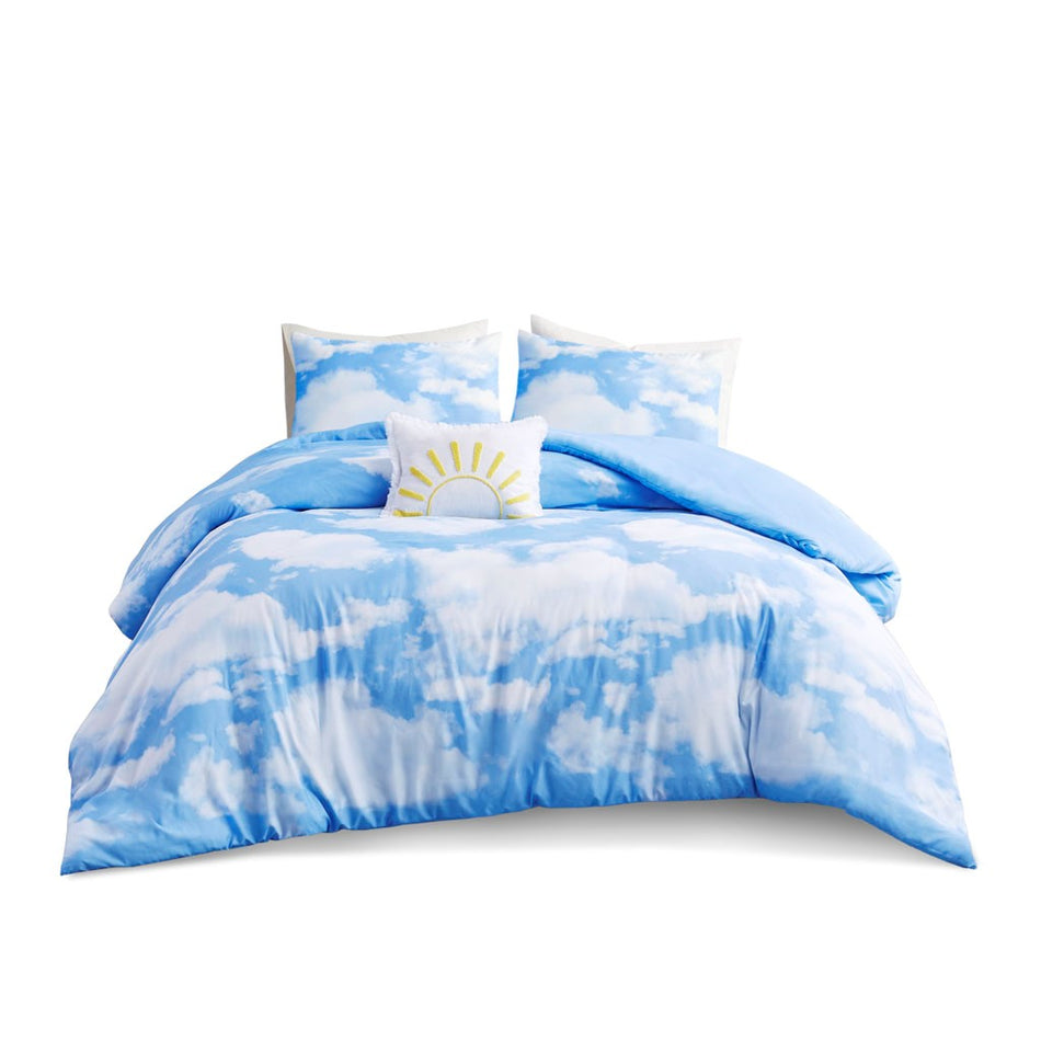 Aira Cloud Printed Duvet Cover Set - Blue - Full Size / Queen Size