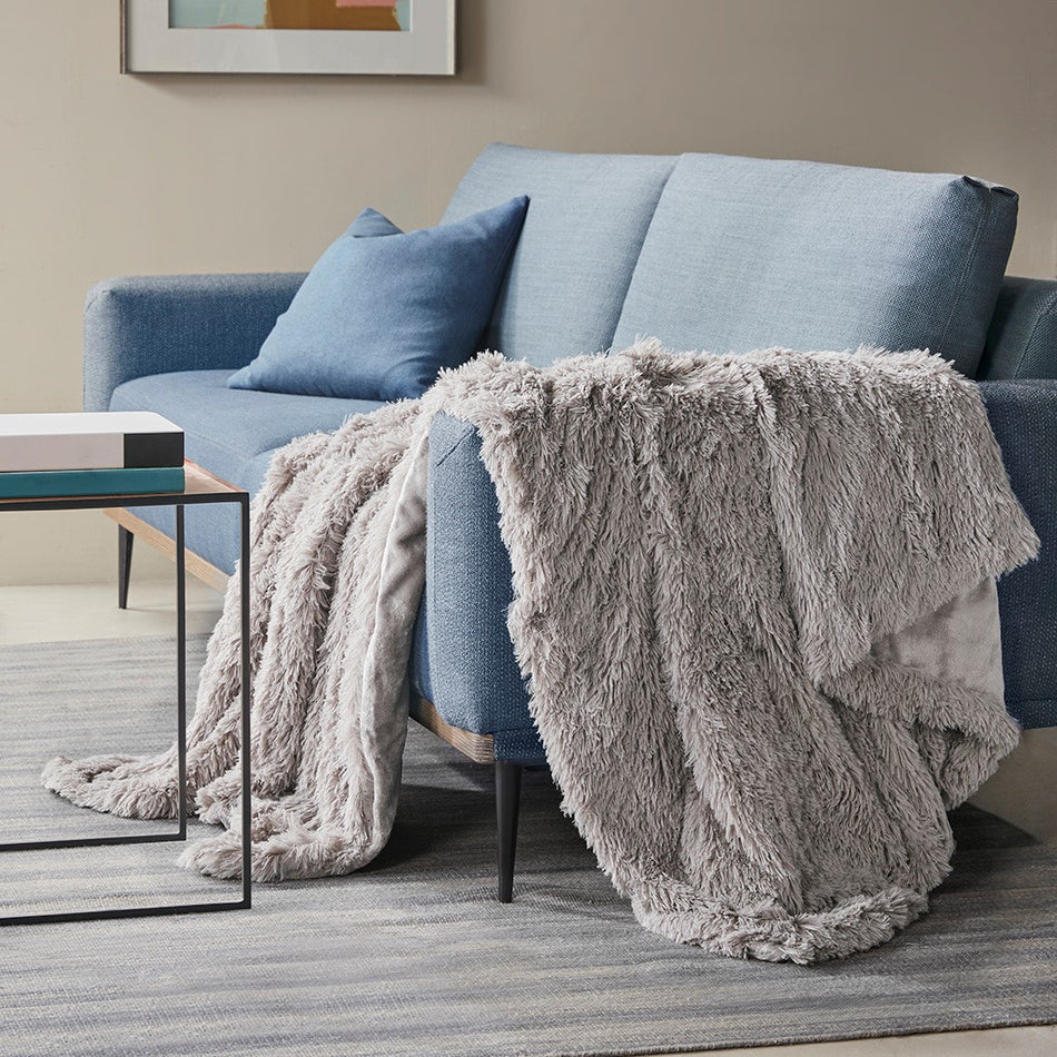 Beautyrest Malea Weighted Shaggy Fur Weighted Blanket - Grey - 60x70"-12lbs