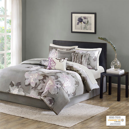 Madison Park Serena 7 Piece Comforter Set - Grey - Cal King Size