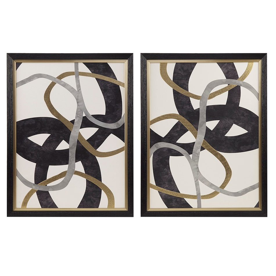 Moving Midas Abstract Gold Foil Framed Canvas 2 Piece Set - Black