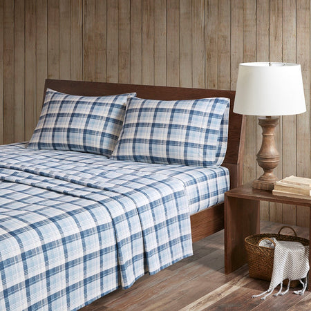 Woolrich Cotton Flannel Sheet Set - Blue Plaid - Cal King Size