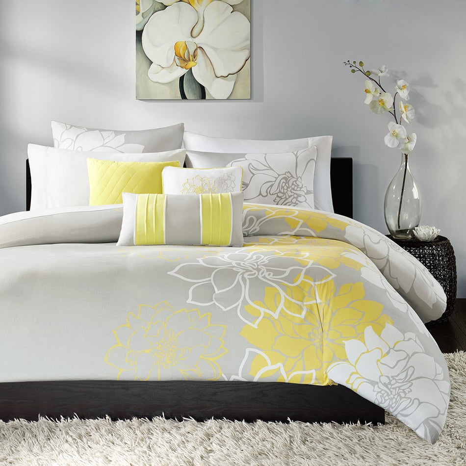 Lola 6 Piece Printed Duvet Cover Set - Yellow - Full Size / Queen Size
