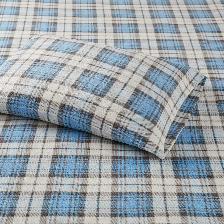 Micro Fleece Sheet Set - Blue Plaid - King Size