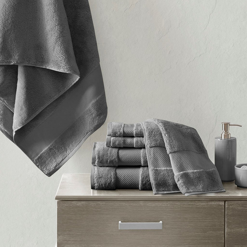 Brand – Pinzon 6 Piece Blended Egyptian Cotton Bath Towel Set -  Grey, 56L x 30W