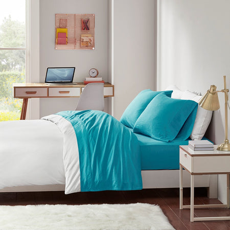 Intelligent Design Cotton Blend Jersey Knit All Season Sheet Set - Teal - Twin XL Size