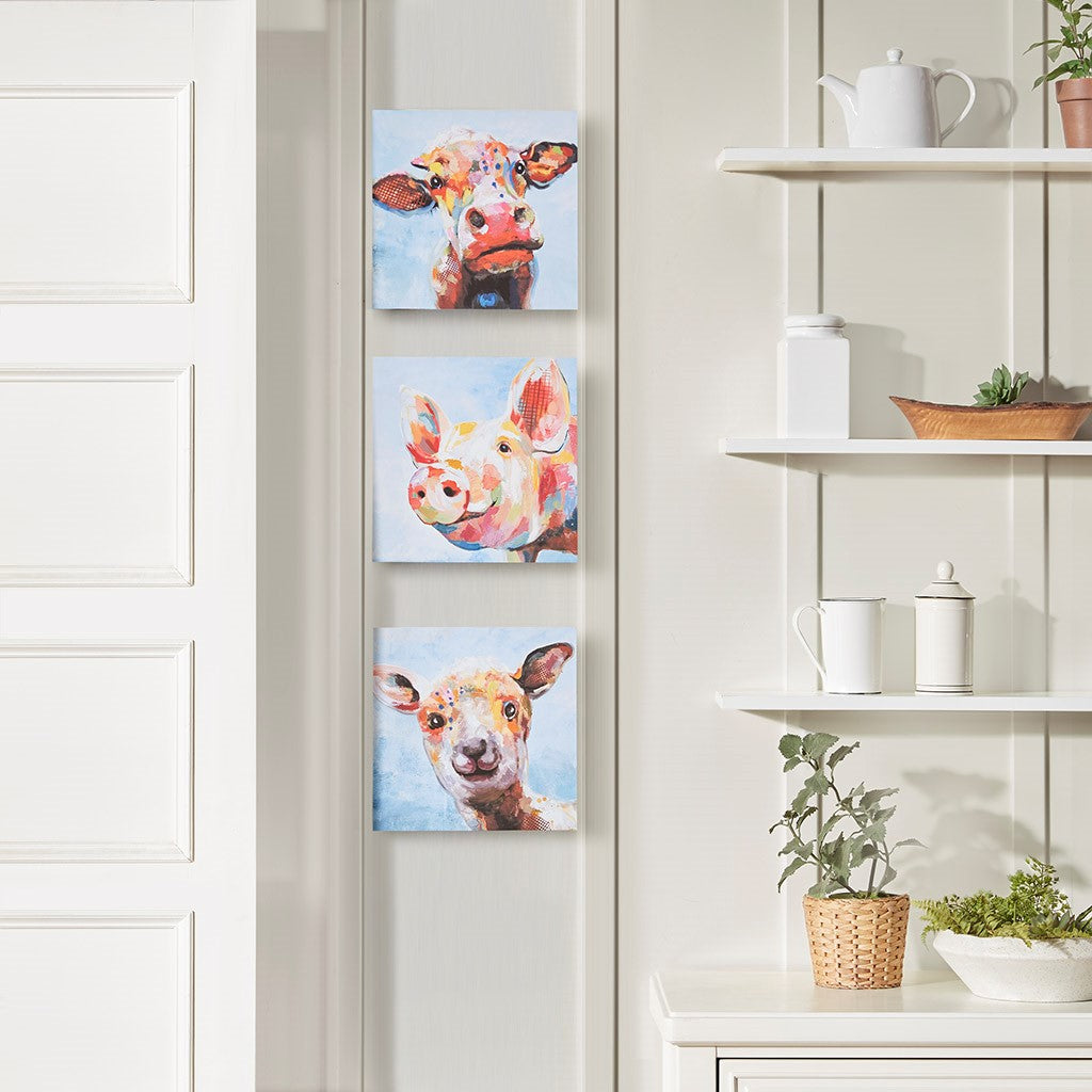 Madison Park Farm Animals Printed Canvas 3 Piece Set - Blue Multi 