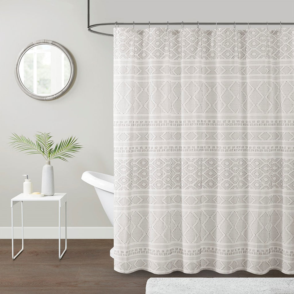 Urban Habitat Lizbeth Cotton Clip Jacquard Shower Curtain - White / Grey - 72x72"