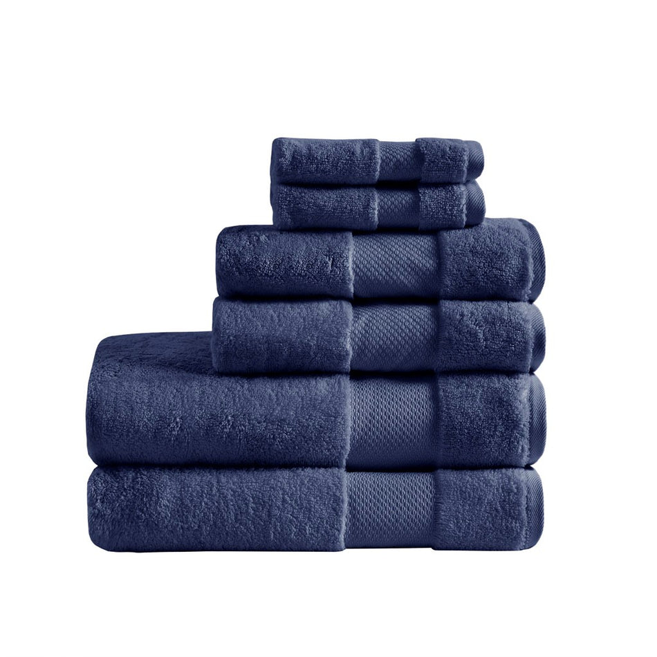 Turkish Cotton 6 Piece Bath Towel Set - Navy