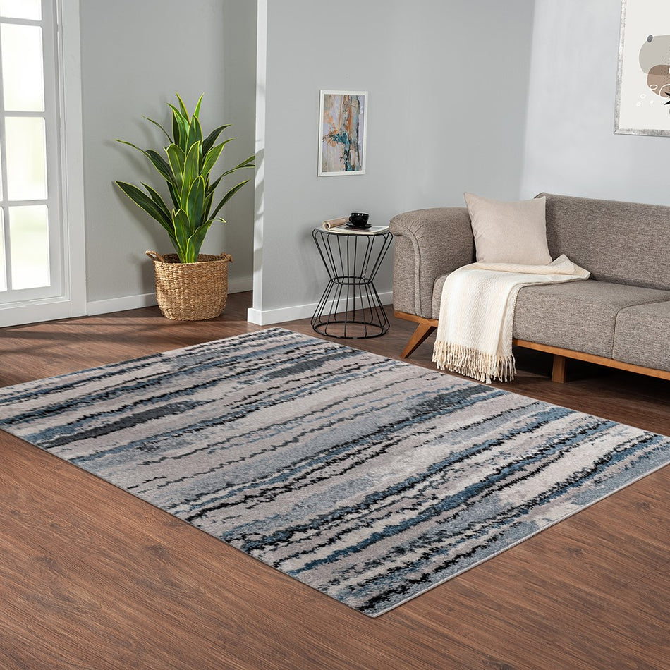 Madison Park Riley Watercolor Abstract Stripe Woven Area Rug - Blue - 8x10'
