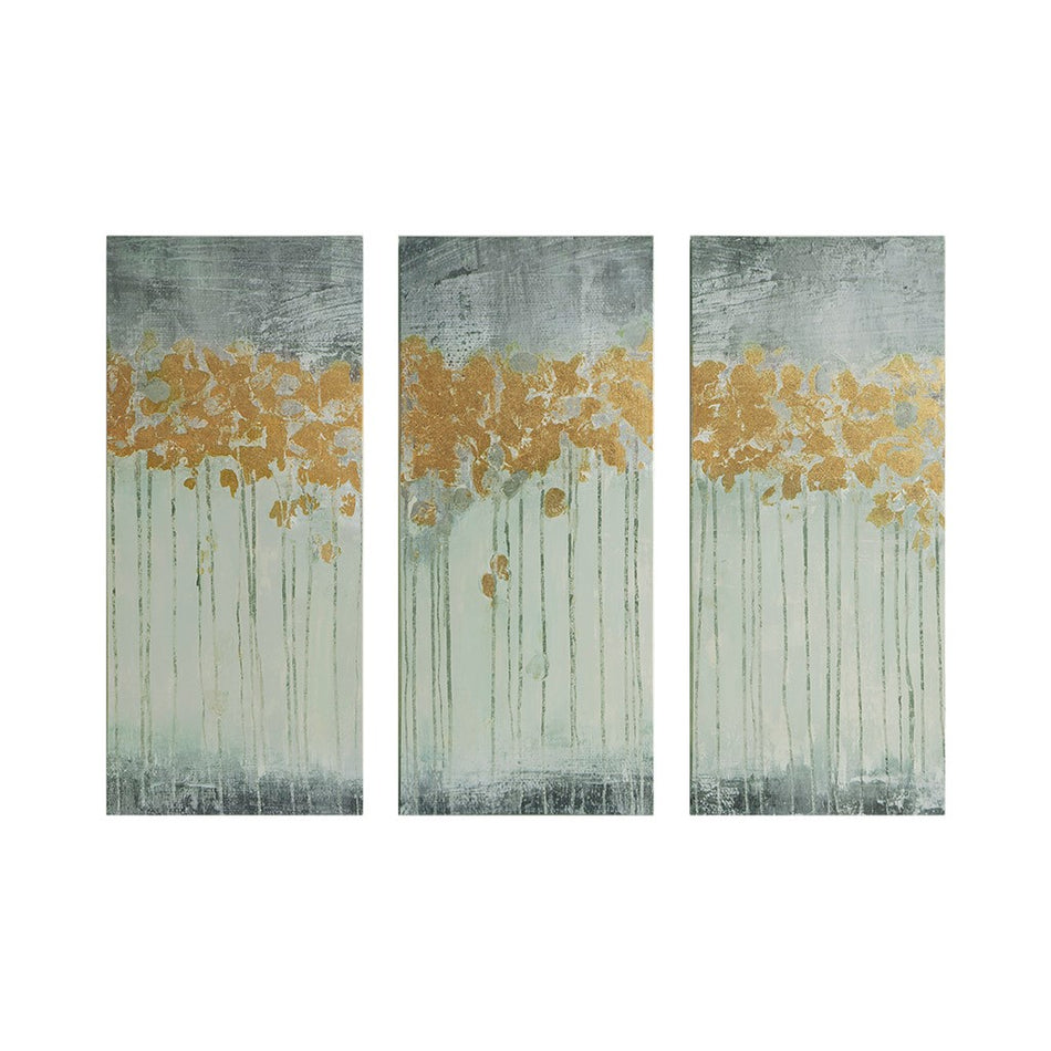 Dewy Forest Abstract Gel Coat Canvas with Metallic Foil Embellishment 3 Piece Set - Grey