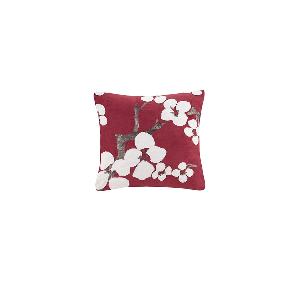 N Natori Cherry Blossom Square Pillow - Red - 18x18"