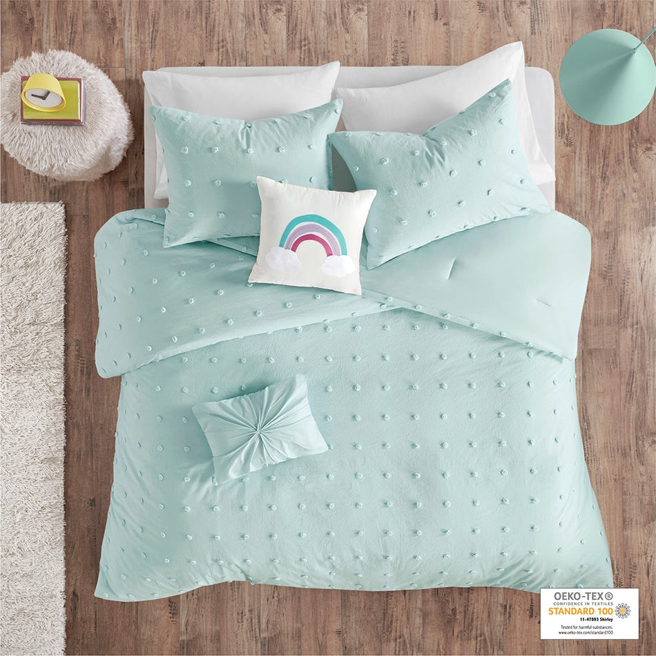 Urban Habitat Kids Callie Cotton Jacquard Pom Pom Comforter Set - Aqua - Twin Size