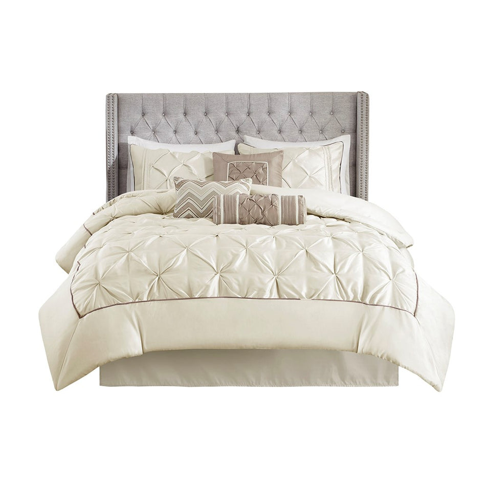 Laurel 7 Piece Tufted Comforter Set - Ivory - Cal King Size