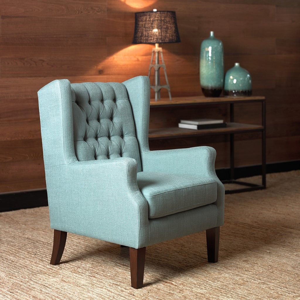 Madison Park Maxwell Button Tufted Wing Chair - Blue 
