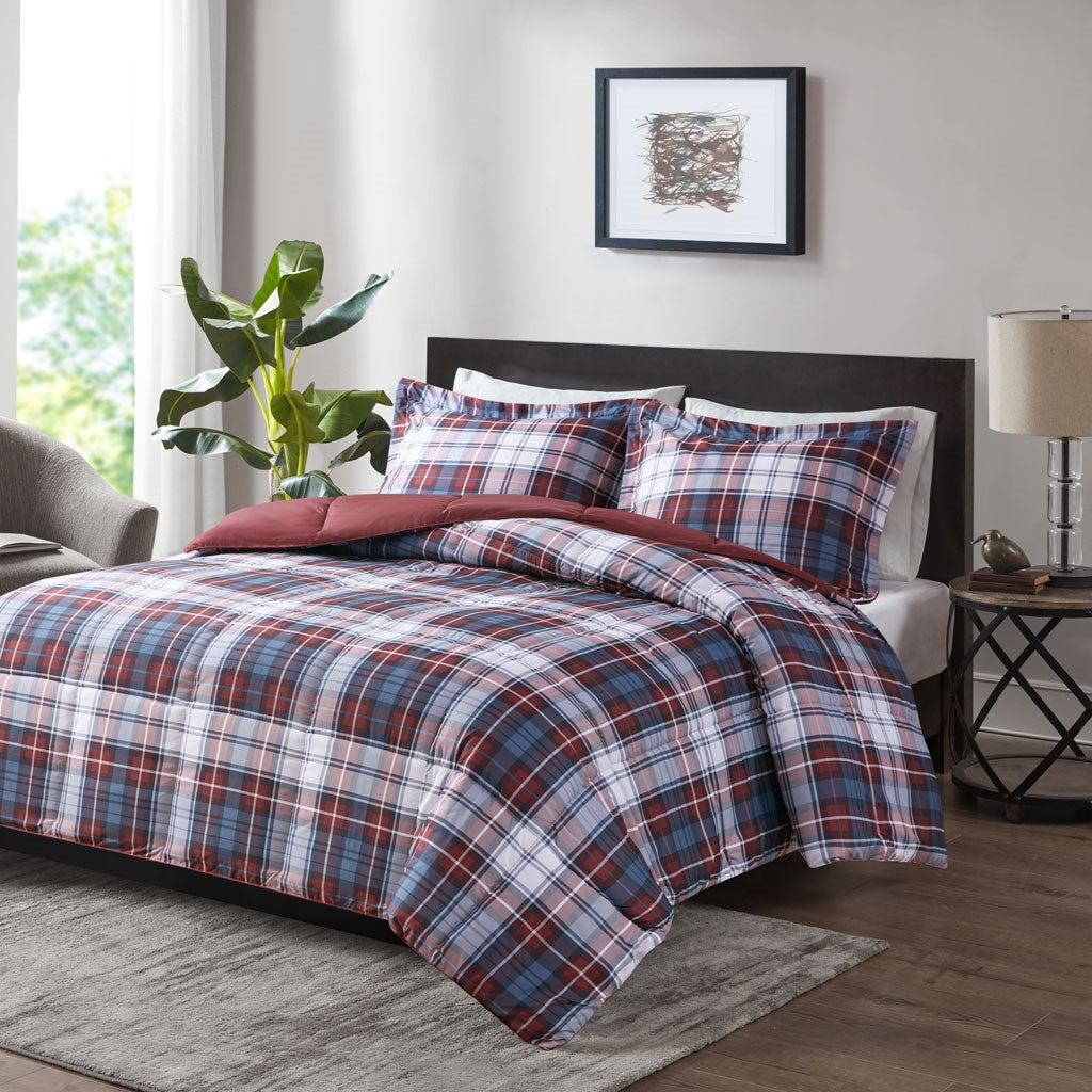 Madison Park Essentials Parkston 3M Scotchgard Down Alternative All Season Comforter Set - Red - Full Size / Queen Size