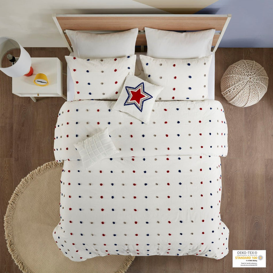 Urban Habitat Kids Callie Cotton Jacquard Pom Pom Comforter Set - Red / Navy - Twin Size