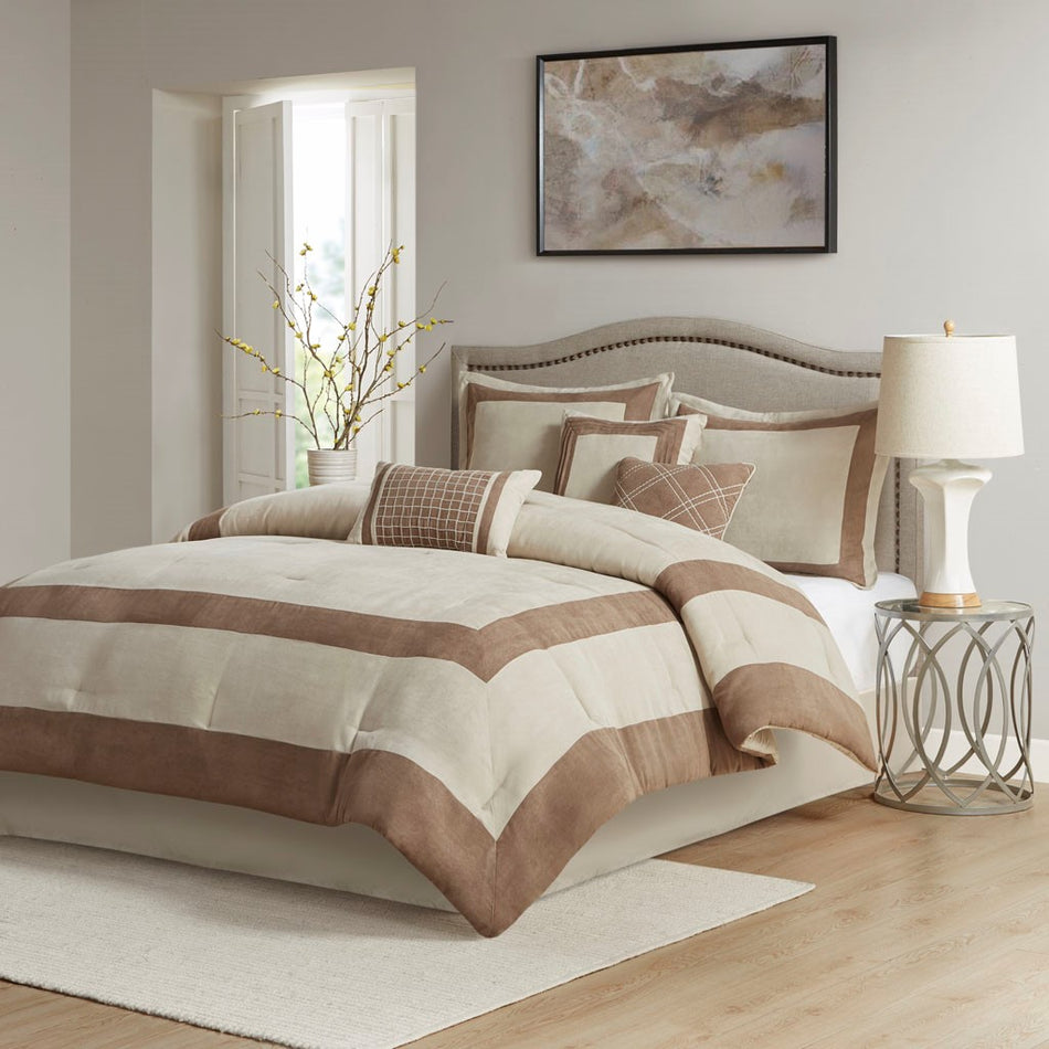 Dax 7 Piece Microsuede Comforter Set - Tan - King Size