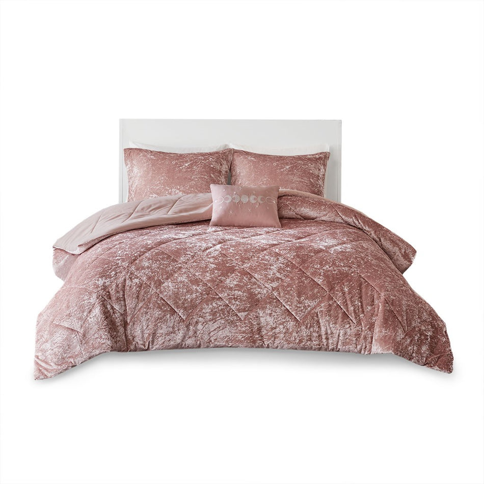 Felicia Velvet Comforter Set - Blush - Full Size / Queen Size