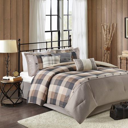 Madison Park Ridge 7 Piece Herringbone Comforter Set - Neutral - Cal King Size