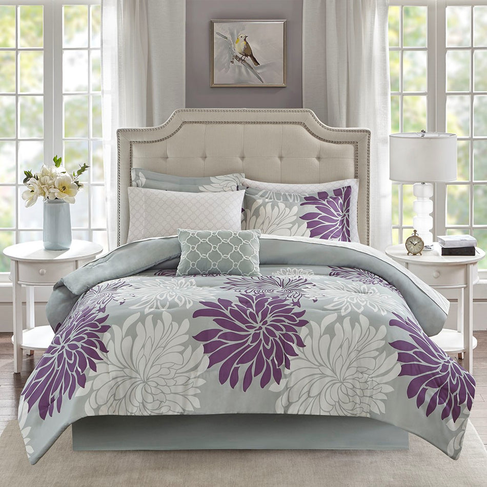 Maible 7 Piece Comforter Set with Cotton Bed Sheets - Purple - Twin Size