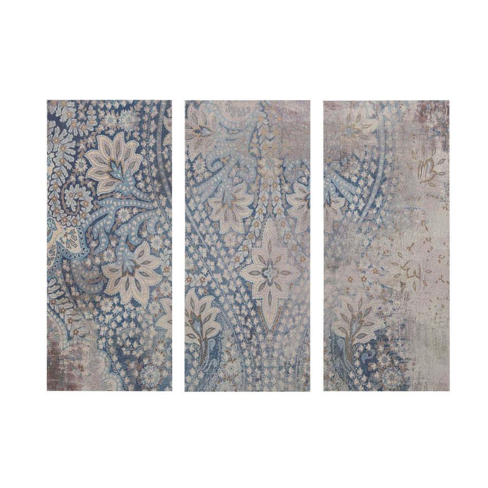 Weathered Damask Walls Printed Linen 3 Piece Set - Blue