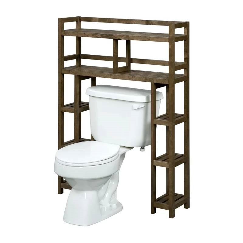 Solid Wood Over the Toilet Bathroom Storage Unit in Medium Brown Finish
