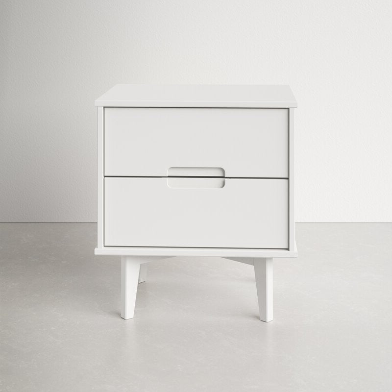 FarmHouse 2 Drawer Solid Wood Nightstand White