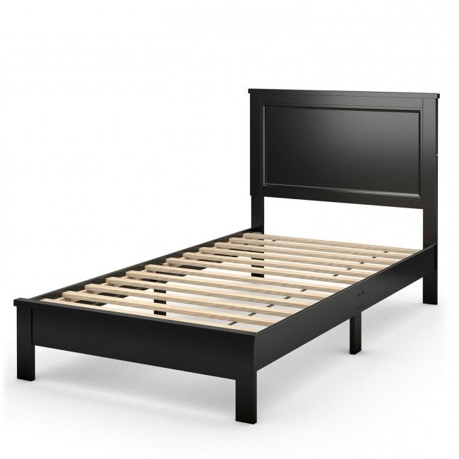 Twin Size Modern College Dorm Wooden Platform Bed in Black