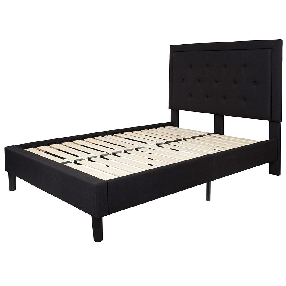 Full size Black Fabric Upholstered Platform Bed Frame with Headboard