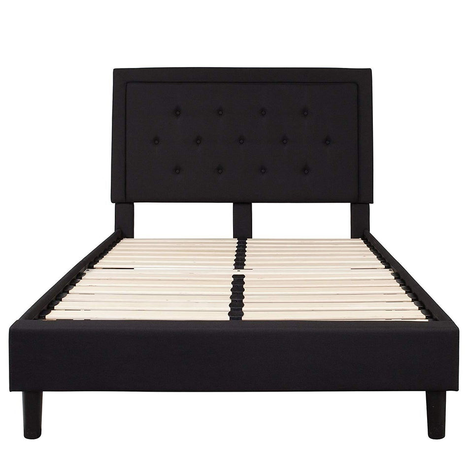 Full size Black Fabric Upholstered Platform Bed Frame with Headboard