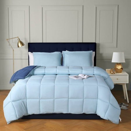 Twin/Twin XL Traditional Microfiber Reversible 3 Piece Comforter Set in Blue/Navy