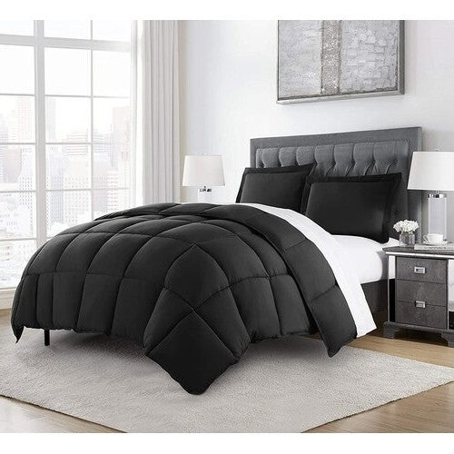 Twin Size Reversible Microfiber Down Alternative Comforter Set in Black
