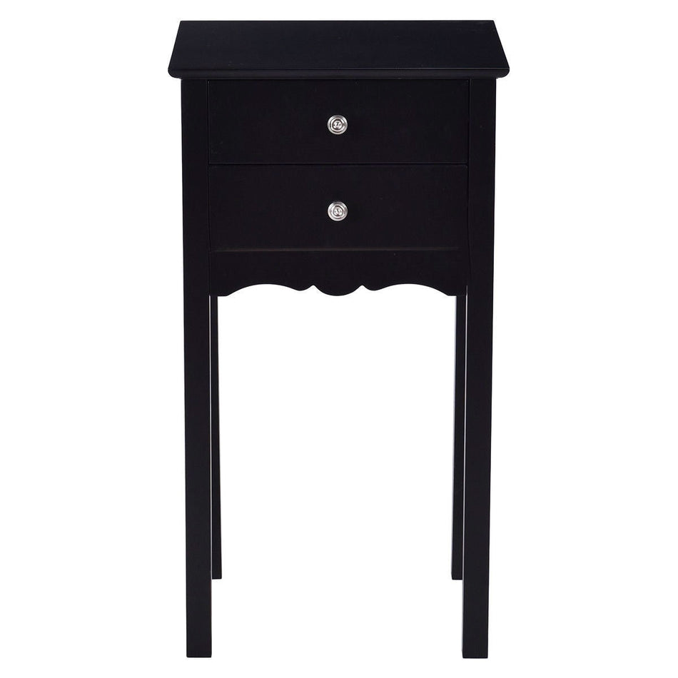 Elegant 2-Drawer End Table Nightstand Side Table in Black Wood Finish