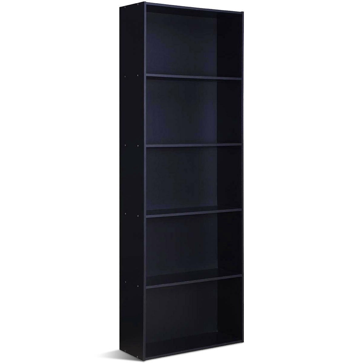 Modern 5-Shelf Bookcase Storage Shelves in Black Wood Finish