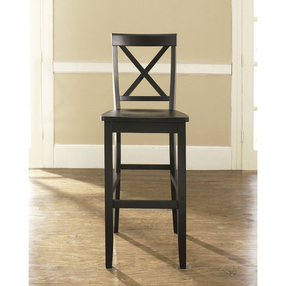 Set of 2 - X-Back Solid Wood 30-inch Barstools in Black Finish