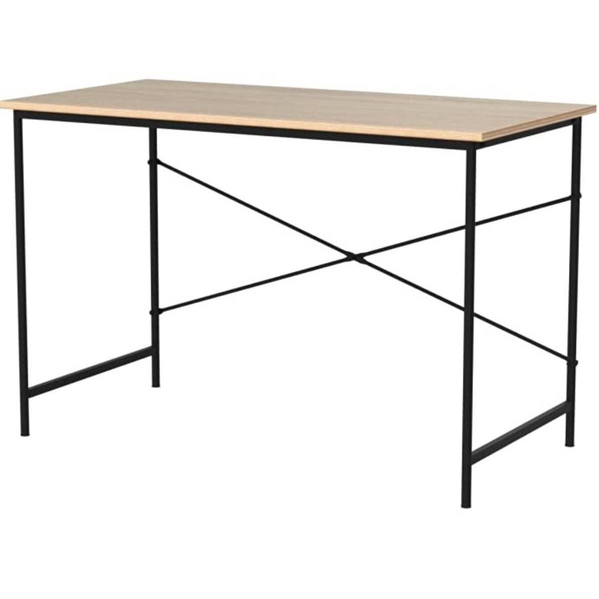 Modern Home Office Computer Desk Table with Black Metal Frame Wood Top in Oak