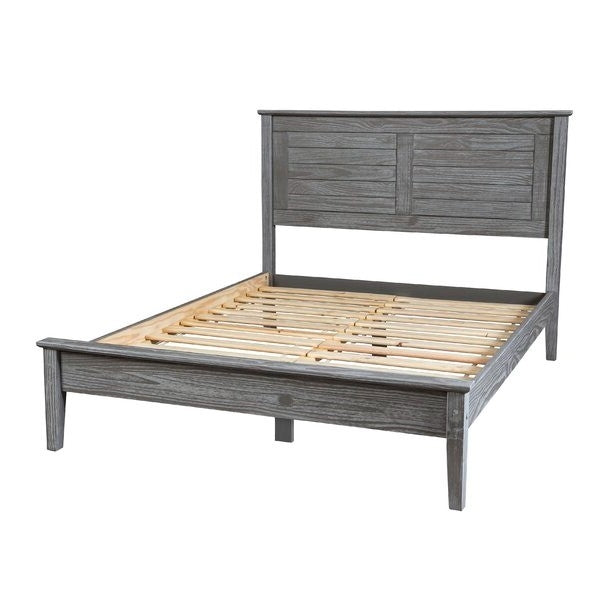 Contemporary Grey Solid Pine Platform Bed in Queen Size