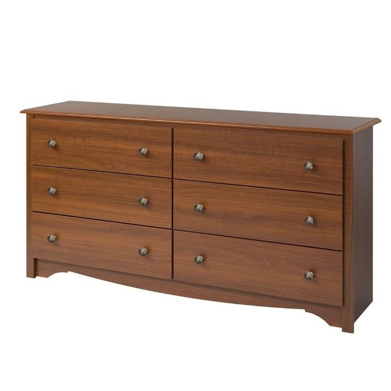 Bedroom Dresser in Medium Brown Cherry Finish with 6 Drawers and Metal Knobs
