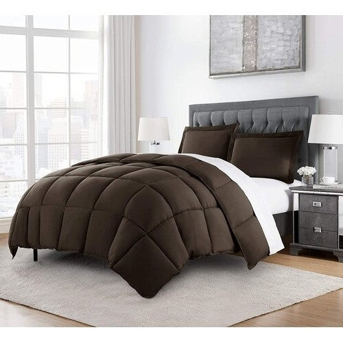 Queen Size Reversible Microfiber Down Alternative Comforter Set in Brown