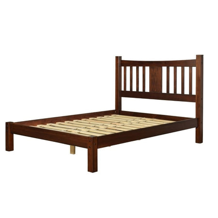 Queen size Solid Pine Wood Platform Bed Frame with Headboard in Cherry