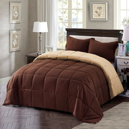Twin/Twin XL Traditional Microfiber Reversible 3 Piece Comforter Set in Brown