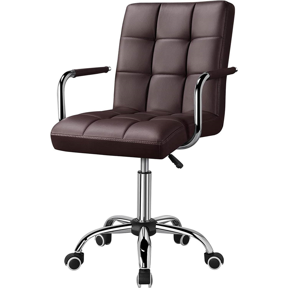 Dark Brown Modern Faux Leather Mid-Back Office Chair with Armrests and Wheels