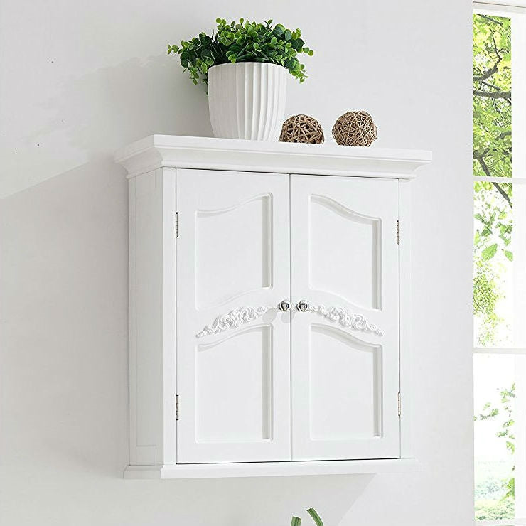 French Classic Style 2 Door Bathroom Wall Cabinet in White