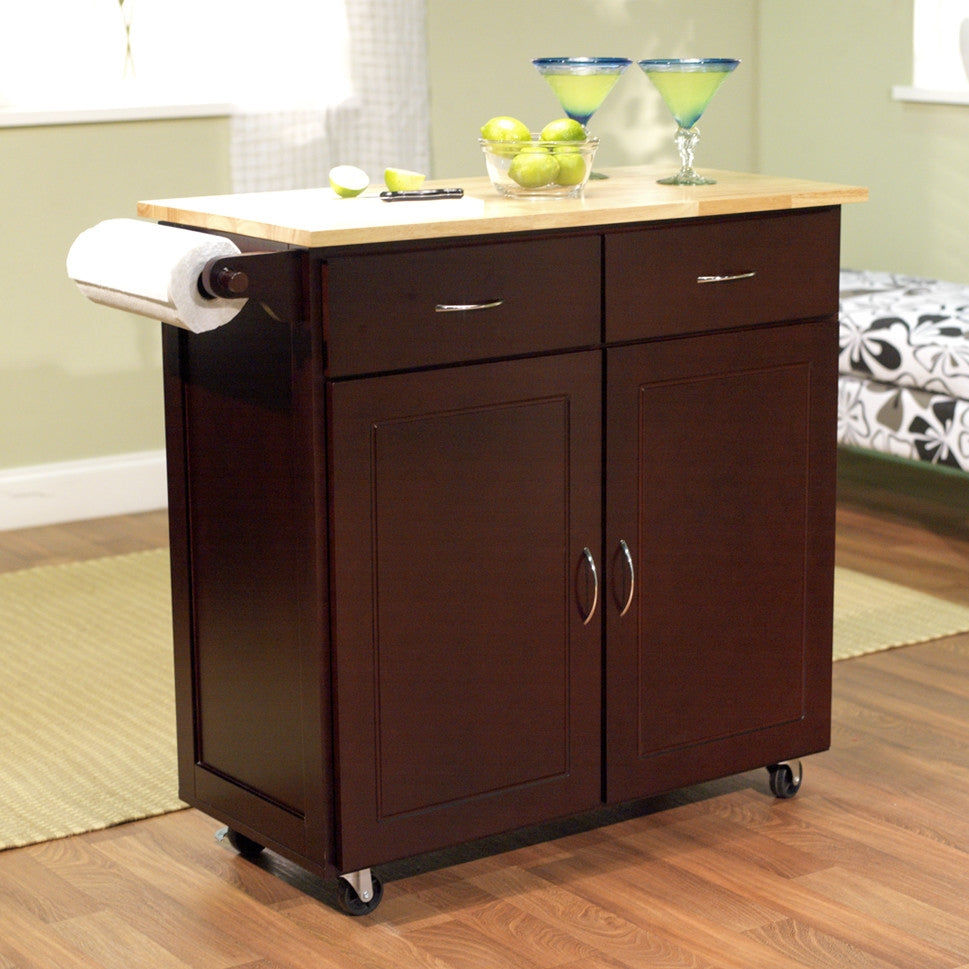 43in Natural Kitchen Cart With Engineered Stone Top