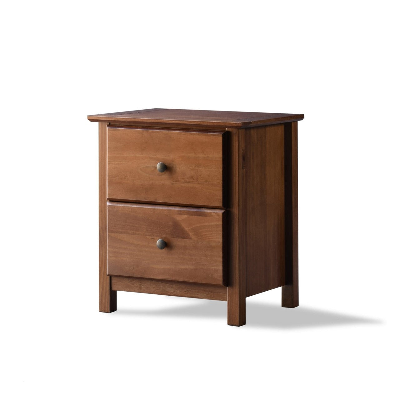 Farmhouse Solid Pine Wood 2 Drawer Nightstand in Walnut Finish